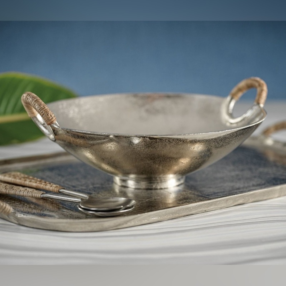 Zodax Mendocino Raw Aluminum Bowl with Rattan Wrapped Handles - Picture 11 of 11